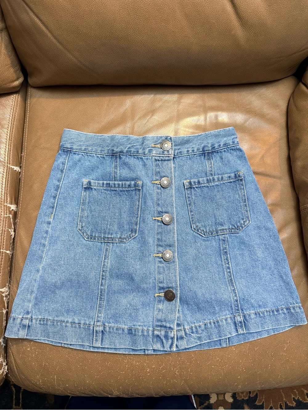 Forever 21 Light Blue Button-Front Denim A-Line Mini Skirt